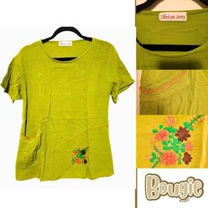 Green Floral Embroidered Women's Tee